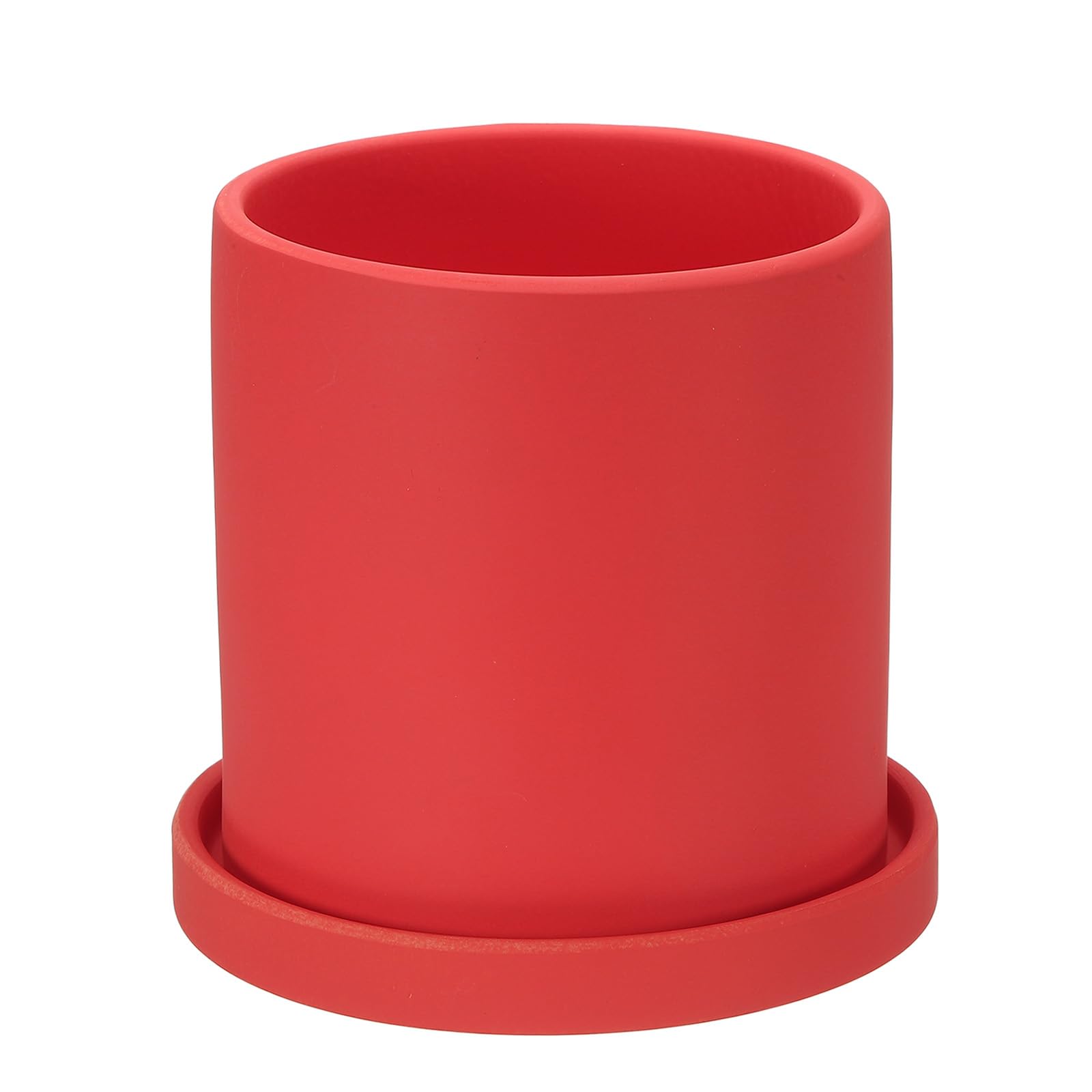 PATIKIL 5 Inch Ceramic Plant Pots, Modern Flower Planters with Drainage Holes and Tray for Decorate Home Indoor Plants Succulent Herb, Red