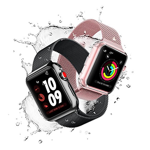 DesertWest Apple Watch Case 38mm, TPU Screen Protector for Apple Watch Series 3/2/1, Nike+, Sport, Edition, 2 Pack, Black/Transparent.