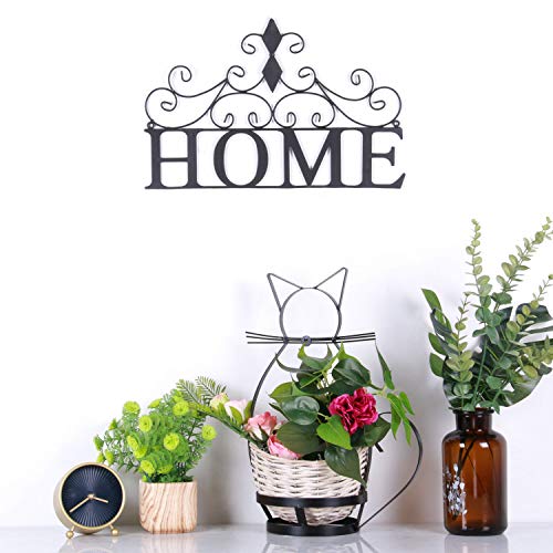 Yamfurvo Scrolled Home Word Wall Decor, Metal Wall Mounted Plaque Door Art Sign, Decorative Hanging Wall Ornament for Bedroom, Living Room, Dining Room, Black