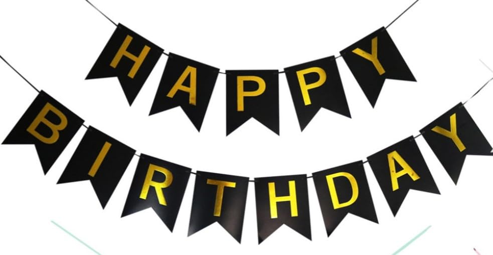 MacnifiCent Black Happy Birthday Banner, Gold and Black Banner Happy Birthday Decoration for Men, Boys, Women, Girls, Kids