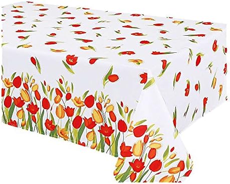 Polyster Tablecloth with Orange and Yellow Tulips Rectangular 58inches x 78inches