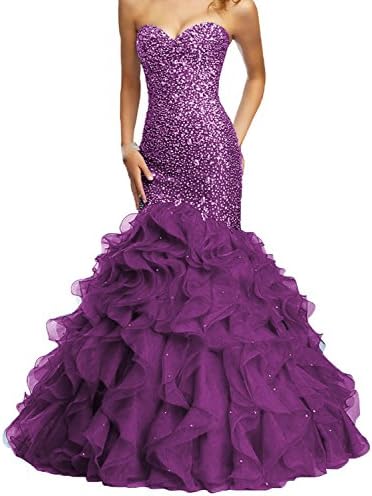 Fllbridal Women's Beaded Sweetheart Lace Up Mermaid Prom Dresses 2017 XC009 Grape US6