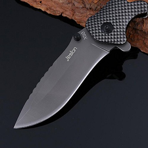 Jeslon Spring Assisted Opening Tactical Folding Pocket Knife, Wood Handle 440C 57HRC Blade Good for Camping Survival and outdoor Activities.