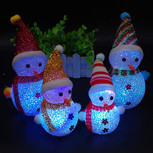 biuday 1 Pc LED Enciende el muñeco de Nieve, decoración navideña estatuilla acrílico decoración navideña, Colores al Azar