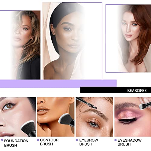 Makeup Brush Set 10 Make Up Brushes Set Professional Foundation Brush Synthetic Bristles Concealer Eyebrow Eyelash Spool Eyeshadow Eyeliner Powder Liquid Cream Blusher Brush with Make Up Brushes Pouch