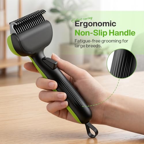 pecute Dead Hair Rake with Pet Combs, Self-Cleaning Undercoat Brush, Undercoat Undercoat Brush, Grooming Kit for Dogs Cats Stainless Steel for Long Hair(Green)