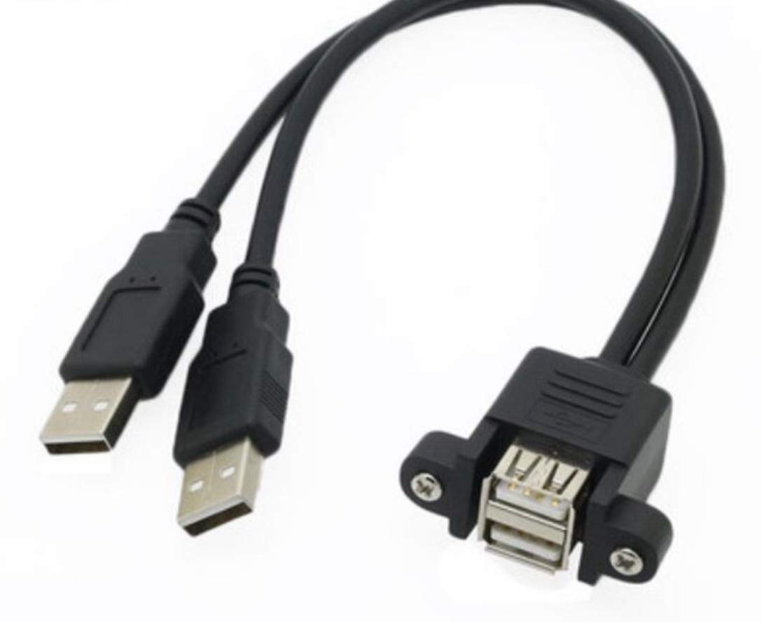 innov8 USB 2.0 Type A Dual Male to USB 2.0 A Female Data Charging Extension Cable With Screw Socket Panel Mount - 0.25m