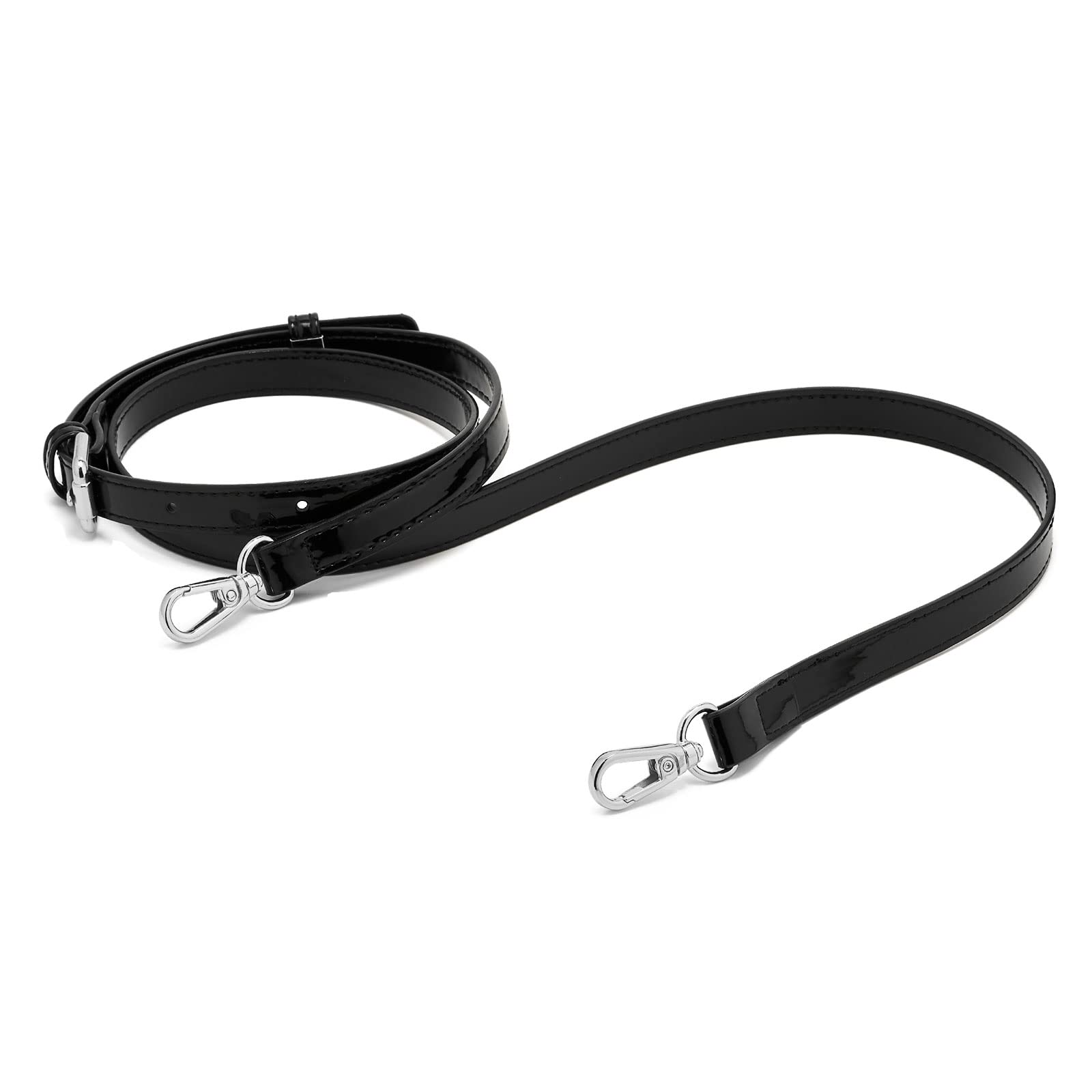 Microfiber Leather Bag Straps,Adjustable Bag Strap Replacement,Shoulder Straps for Women Wallet Purse Handbags,Spare Crossbody Bag Strap Extender with Swivel Hooks(QISilver-Black 1.5cm) — image 1