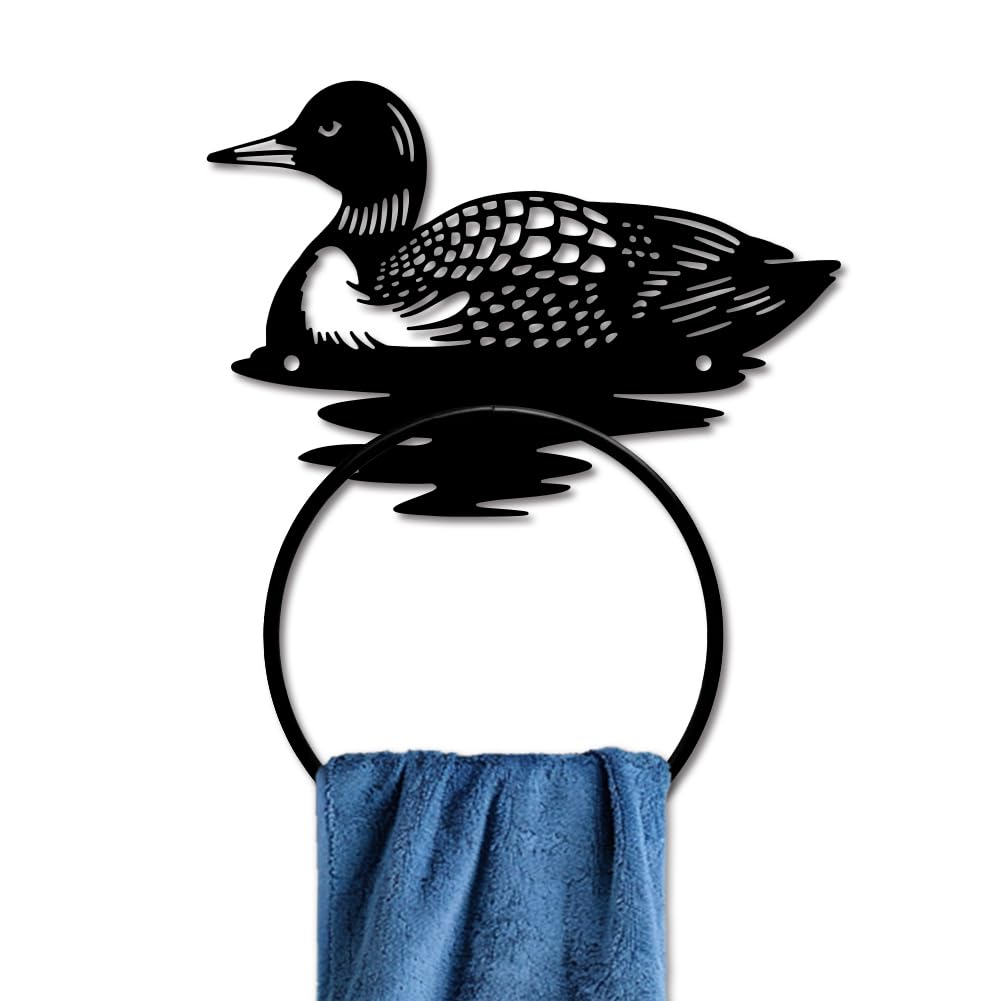 MAYJOYDIY Loon Metal Towel Ring, Wall Mounted Hand Towel Holder, 20 x 13.7 cm, Rustic Water Animal Design for Kitchen Bathroom Bedroom Home Decoration