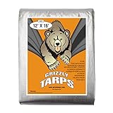 B-Air Grizzly Tarps - Large Multi-Purpose, Waterproof, Heavy Duty Poly Tarp Cover - 10 Mil Thick (Silver - 12 x 16 Feet)