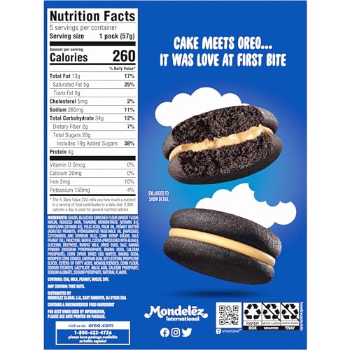 OREO PEANUT BUTTER CREME CAKESTERS SOFT SNACK CAKES, 5 – 2.02 OZ SNACK PACKS