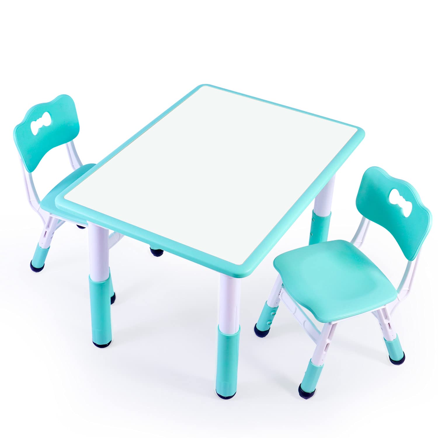 Children's Study Table and Chair Set (with 2 Seats), Height-Adjustable Children's Plastic Art Desk, Maximum Load-Bearing 330lb Non-Slip Table Legs Multifunctional Children's Furniture