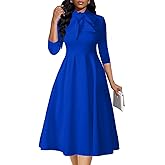 Church Dresses for Women Midi A-Line Fit and Flare Dress 3/4 Sleeve Elegant Party Dress