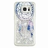 Urberry S7 Edge Running Glitter Cover, Creative Design Flowing Liquid Floating Luxury Bling Glitter Sparkle Hard Case for Samsung Galaxy S7 Edge with a Screen Protector (Silver)