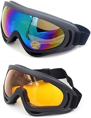 OutDiret 2 Pack UV400 Ski Goggles Snowboard Spherical Protection Anti-fog Detachable Mirror Lens for for Riding Motorcycle Bikes Skiing Orange & Colorful