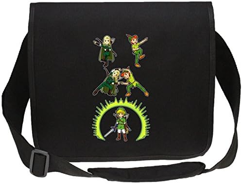 Funny Zelda - The Lord of The Rings Black Canvas Messenger Bag - Legolas and Link (Zelda - The Lord of The Rings Parody) (Ref:796)