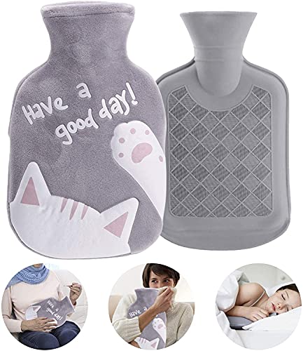 KISEER Classic Transparent Hot Water Bag 2 Liter Hot Water Bottle with Knitted Cover for Adults or Kids (Pink)