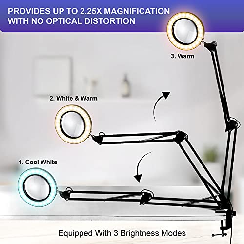 Xulavu LED Magnifying Lamp Desktop Lighted Magnifier Lamp with Extra