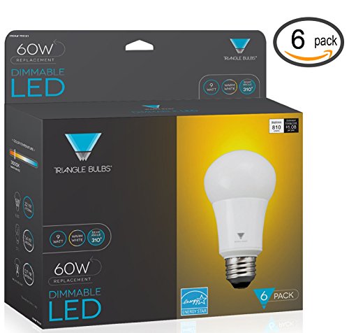 Triangle Bulbs T95121-6 (6 pack) – LED Dimmable 60 Watt Equivalent Warm White A19 Light Bulbs, 6 pack