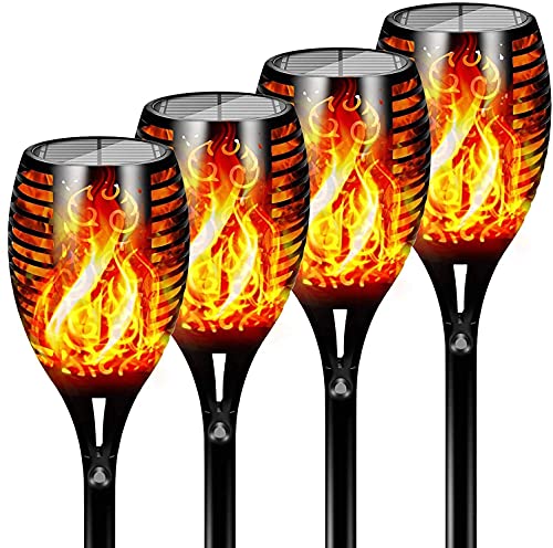 FLOWood Solarleuchten für Außen Garten 4 Stück, 96LED GROßE Solarfackeln für Außen flackernd 110cm Höhe, Solarlampe für Außen IP65 Wasserdicht, Solar