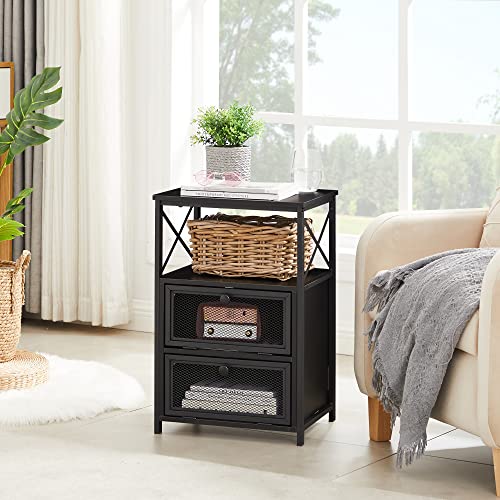 VECELO Nightstand, End Table with flip Drawer, Night Stand for Bedroom