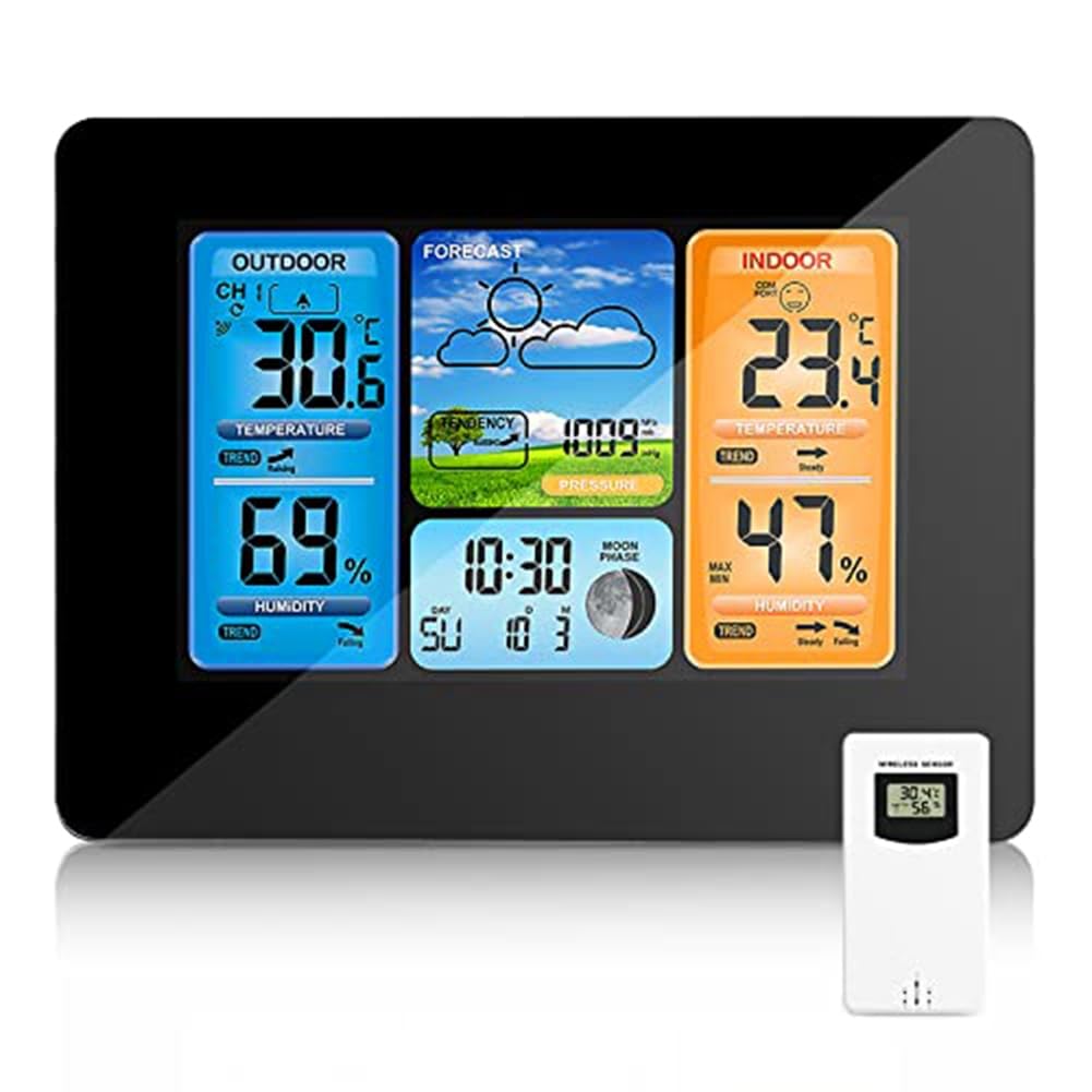RANJOVER Wireless Weather Station Indoor and Outdoor Thermometer, Forecast Station Temperature and Humidity Monitoring Barometer
