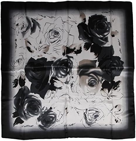 ETSYG 32'' Silk Scarf Women’s White Black Rose Flower Pattern Large Square Satin Headscarf Headdress