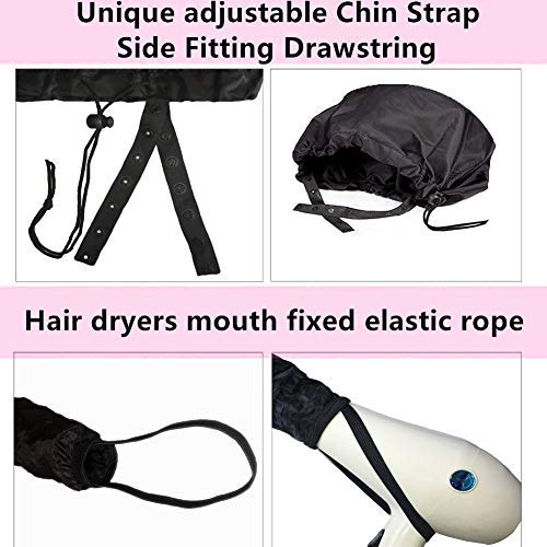 IMPROVED Hair Dryer Bonnet Hood Attachmen - NOT FALL OFF Portable Large Size Home Hair Steamer - Used for Dry, Deep Conditioning and Curling Rods Styling(Black)