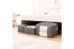 Large Storage Bags for Comforters and Blankets, 24x16x14 Inch Closet Storage Organizer with Zippered Closure, Heavy Duty Fabr