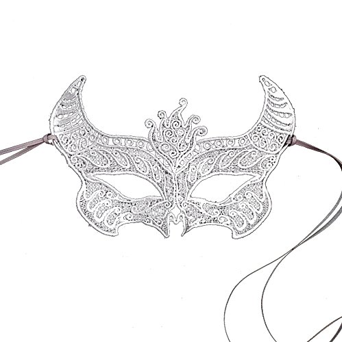 Stunning Silver All Lace Diavolo Devil Masquerade Mask - Prom - Mardi Gras