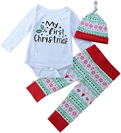 YUSWISH 3PCS Baby Boys Girls Long Sleeve Bodysuit White Top Snowflake Pant Outfits Set (Label80/6-12mos.)