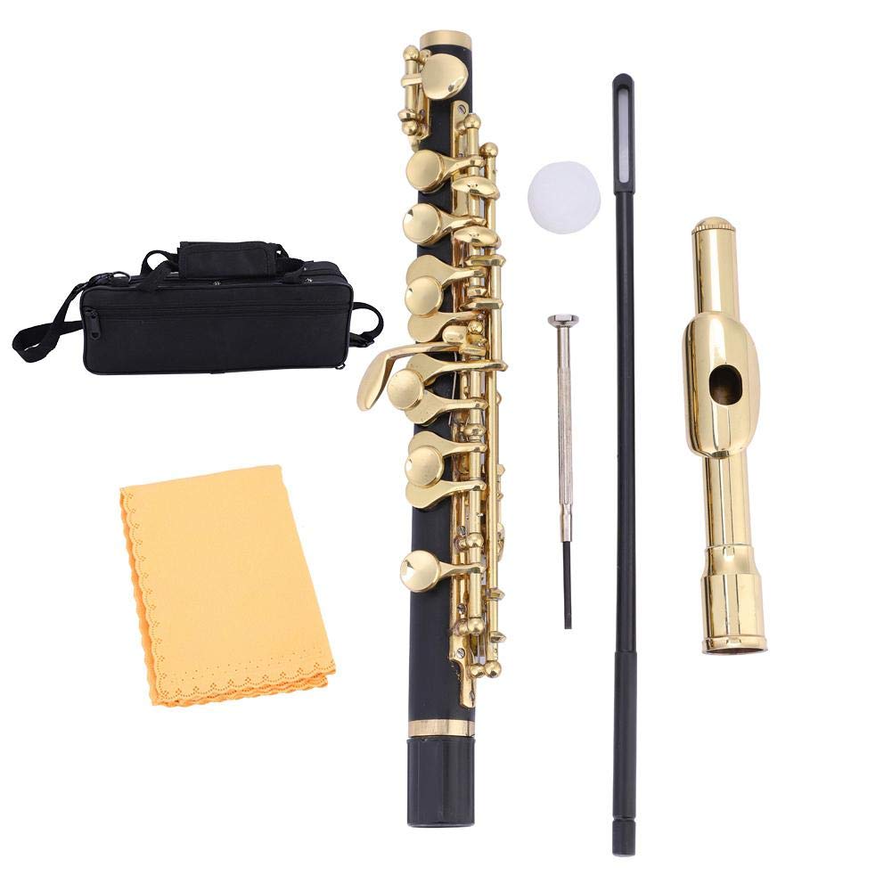 【𝐄𝐚𝐬𝐭𝐞𝐫 𝐏𝐫𝐨𝐦𝐨𝐭𝐢𝐨𝐧】 C Key Piccolo, Plated Half-size Flute Plated Piccolo Ottavino C Key Tone with Padded Box Case, Cleaning Rod and Cloth, Cork Grease, Gifts for Beginner Students(Golden