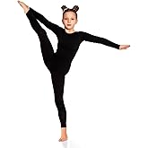 Goaste Girls Full Body Long Sleeve Unitard, One Piece Girls Black Catsuit, Scoop Neck Gymnastics Ballet Dance Bodysuits