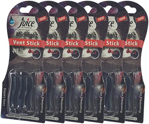 Juice Car AC Vent Air Freshener Long Lasting Odor Eliminating, Midnight (6 Packs total 24 Sticks)