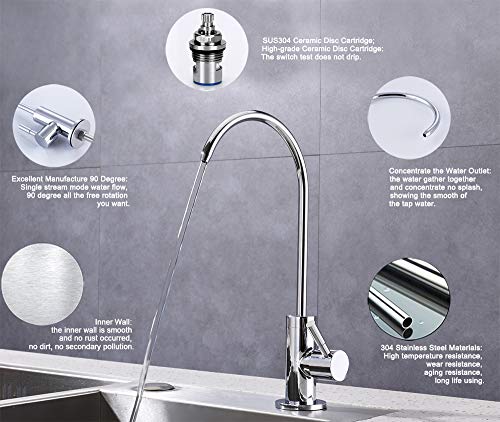 ESOW Kitchen Water Filter Faucet, 100% Lead-Free Drinking Water Faucet Fits most Reverse Osmosis Units or Water Filtration System in Non-Air Gap, Stainless Steel 304 Body Polished Chrome Finish - Thumbnail 3