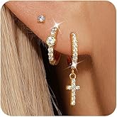 Angelady Gold Hoop Earrings Set for Women, Dainty 14K Gold Plated Flower Moon Cross Dangle Earrings, Hypoallergenic Huggie Hoop Earring Stacks, Stud Earrings for Women Trendy Jewelry Gift