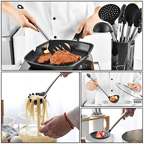 21 PCS Kitchen Utensil Set,AILUKI Silicone & Stainless Steel Spatula Set, Nonstick Non-Scratch and Heat Resistant Cookware Set,Great Kitchen Tools for Gift