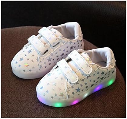 Children Shoes With Light Chaussure Led Enfant Spring Autumn New Stars Led Girls Shoes Sports Breathable Boys Sneakers Shoes (9.5, White)