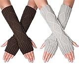 2 Pair Women's Hand Crochet Winter Warm Fingerless Arm Warmers Gloves