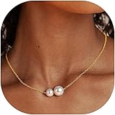 Gold Pearl Necklaces for Women - Trendy 14K Gold Plated Dainty Simple Pearl Charm Pendant Necklace Women's Wedding Jewelry Birthday Gifts