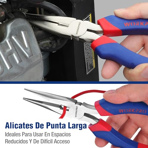 WORKPRO 5 Piece Electrician Pliers Set | Includes Universal Pliers, Diagonal, Long Point, Parrot Beak and Adjustable Wrench for Electrical and DIY Work