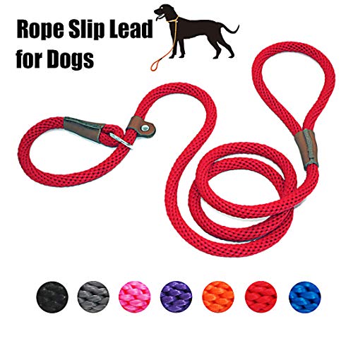 lynxking Dog Leash Slip Rope Lead Leash Strong Heavy Duty Braided Rope No Pull Training Lead Leashes for Medium Large Dogs (6', Red)