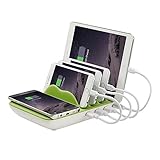 TopTops 4 USB Ports and 1 QI Wireless Charging Pad Fast Charging Station Dock for iPhone 8, iPhone X, iPhone 7, 6S, iPad, Samsung Galaxy Note 8 with Charging Cables (Green)
