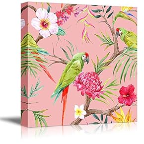 Canvas Wall Art for Living Room,Bedroom Home Artwork Paintings Flower and Bird Ready to Hang - 12x12 inches