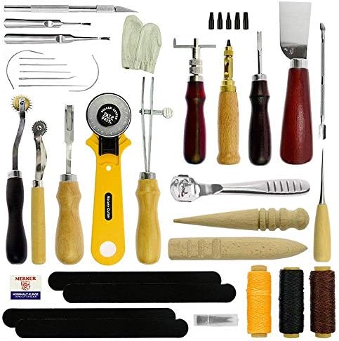 Stritra - Leather Sewing Tools Craft DIY Hand Stitching Kit with Groover Waxed Thread Wool Daubers Thimble Kit for Canvas Leathercraft Projects Suits Professionals and Beginners