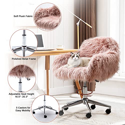DKLGG Faux Fur Desk Chair, Cute Fluffy Upholstered Padded Seat, Vanity Accent Modern Height