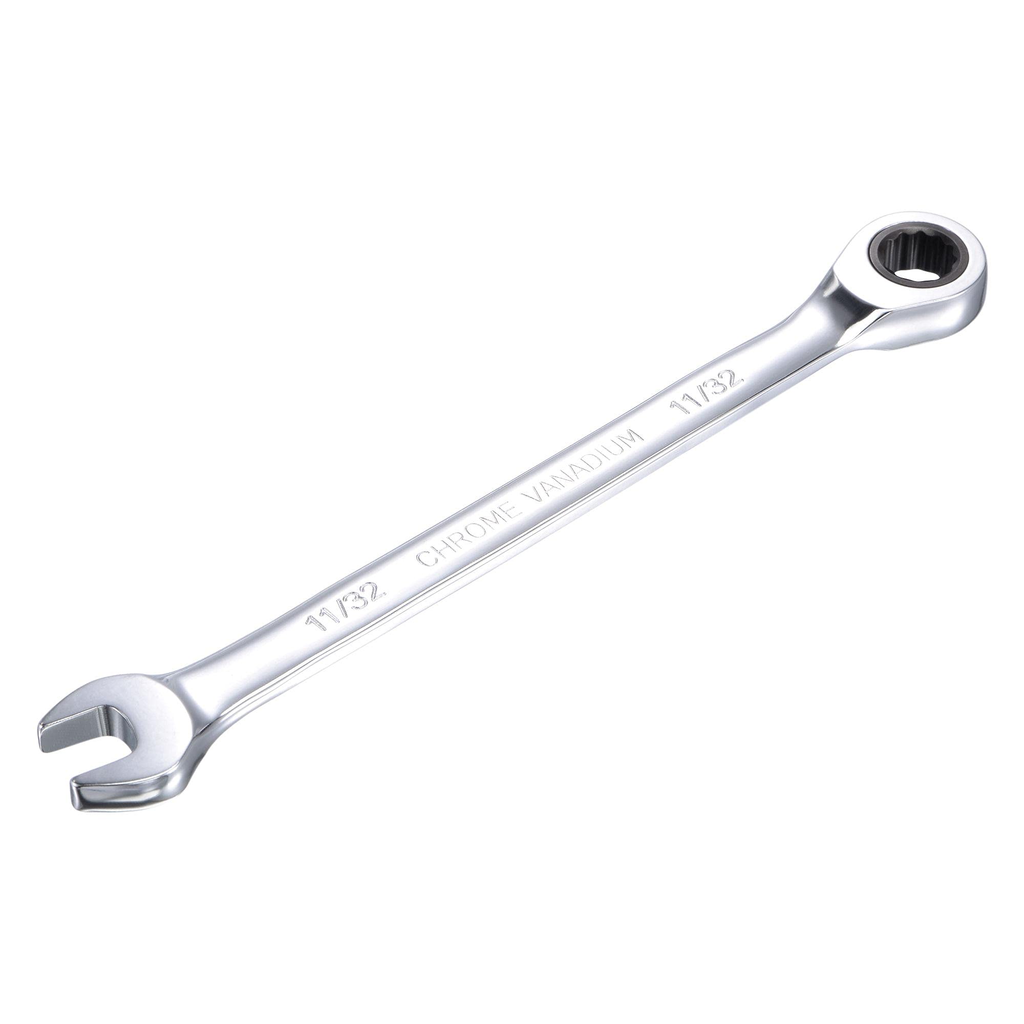sourcing map 11/32 Inch Ratcheting Combination Wrench SAE 72 Teeth 12 Point Ratchet Box Ended Spanner Tools, Cr-V