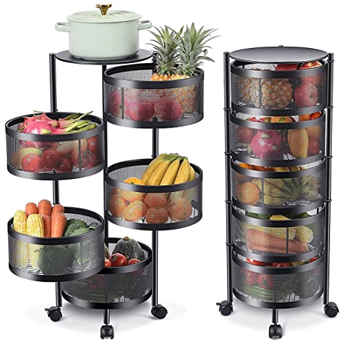 BAKAJI Carrello Trolley Cucina in Metallo con 5 Ripiani a Cesto Apribili e 4 Ruote girevoli a 360 Gradi Trolley Salvaspazio Arredamento Casa Cucina Dimensione 85 x 30 cm Design Moderno (Rotondo)