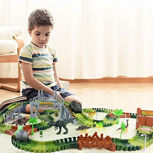 Dinosaurier Spielzeug ab 3 Jahre Rennbahn 216 Stück mit 8 Dinosaurier Figuren 1 Auto Spielzeug Kinderspielzeug ab 3 4 5 6 Jahre Junge Mädchen Geschenk – Bild 5