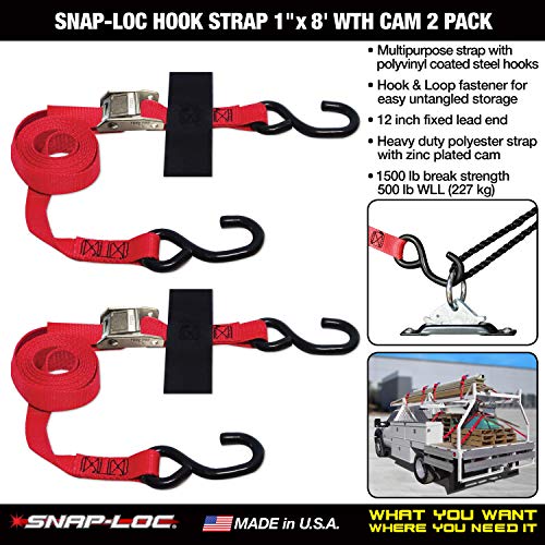 S-Hook Strap 1"x8' CAM 2 Pack (USA!) with Hook & Loop Storage Fastener
